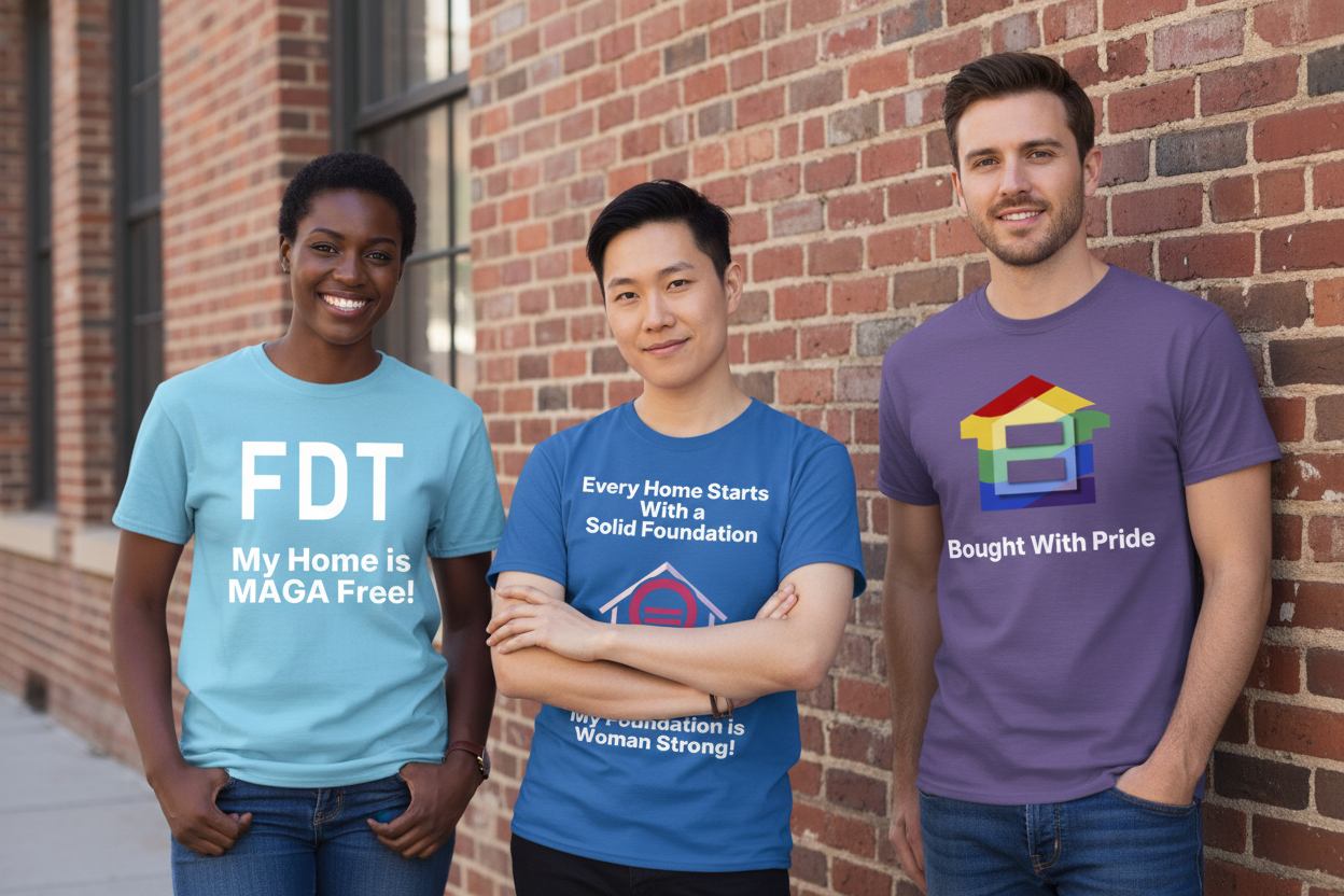 New image of three models with red brick wall