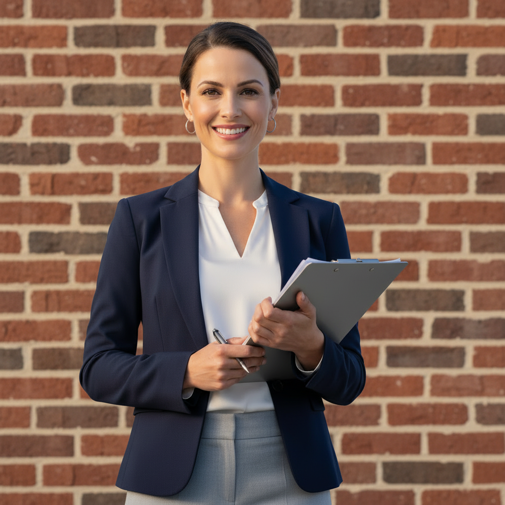 Person Ready to Submit Info with Brick Background